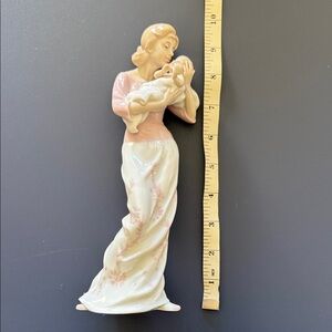 Porcelain Mother and Child Wall Figure in Pink and Cream